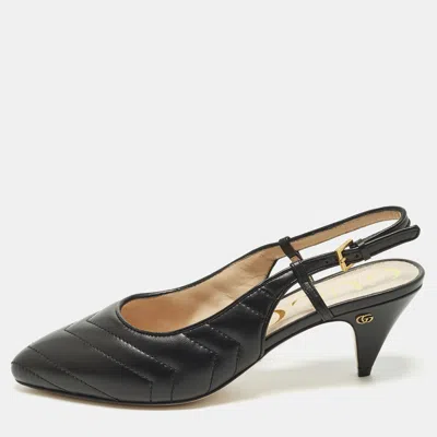 Pre-owned Gucci Size 37 Black Matelasse Leather Slingback Pumps