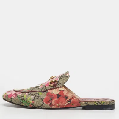 Pre-owned Gucci Size 37 Multicolor Blooms Printed Gg Canvas Princetown Mules