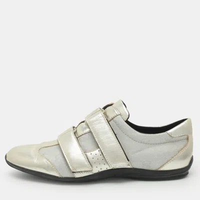 Pre-owned Gucci Size 37 Silver Gg Jacquard And Leather Velcro Low Top Sneakers