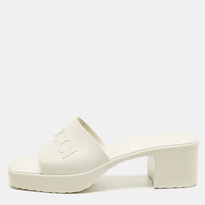 Pre-owned Gucci Size 37 White Rubber Block Heel Slide Sandals