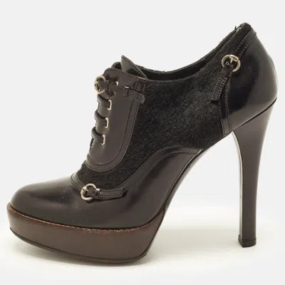 Pre-owned Gucci Size 37.5 Black Calf Hair And Leather Booties