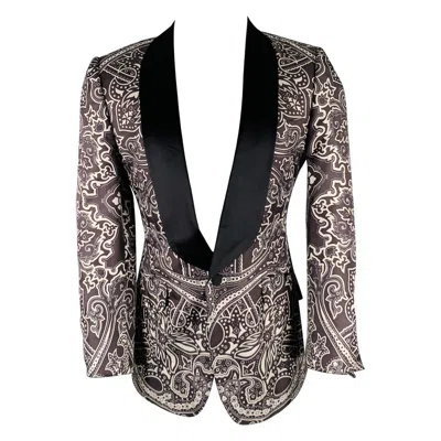 Pre-owned Gucci Size 38 Black Grey Graphic Silk Tuxedo Sport Coat In Gray