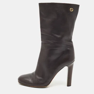 Pre-owned Gucci Size 38 Brown Leather Ankle Length Boots