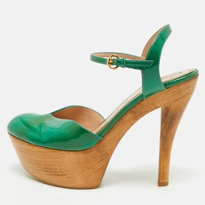 Pre-owned Gucci Size 38 Green Patent Leather Platform Slingback Pumps