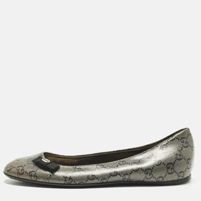 Pre-owned Gucci Size 38 Grey Monogram Gg Coated Canvas Ballet Flats In Gray