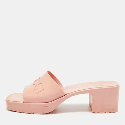 Pre-owned Gucci Size 38 Pink Rubber Slide Sandals