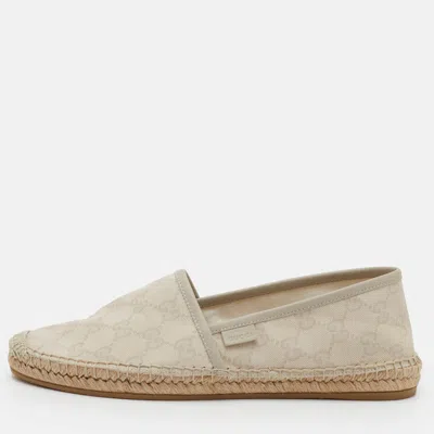 Pre-owned Gucci Size 38.5 Beige/grey Gg Canvas And Leather Espadrille Flats In Gray