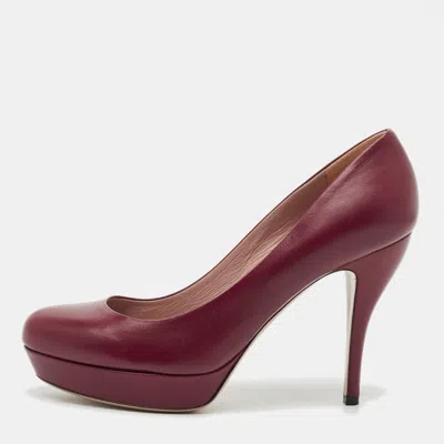 Pre-owned Gucci Size 38.5 Burgundy Leather Platform Pumps