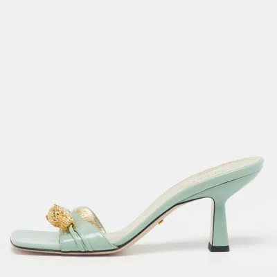 Pre-owned Gucci Size 38.5 Green Patent Leather Crystal Embellished Slide Sandals