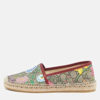 Pre-owned Gucci Size 38.5 Multicolor Gg Floral Coated Canvas Slip On Espadrille Flats