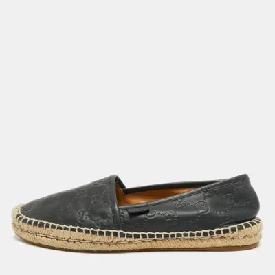 Pre-owned Gucci Size 39 Black Microssima Leather Espadrille Flats