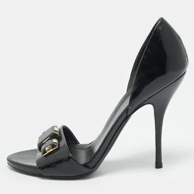 Pre-owned Gucci Size 39 Black Patent Leather Crystal Embellished Sandals