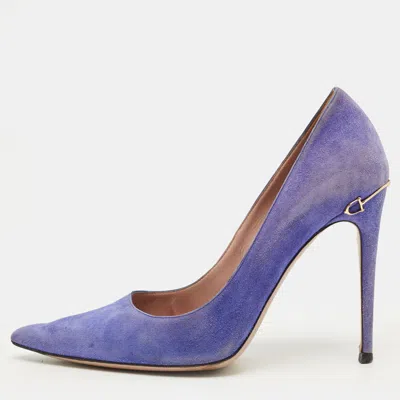 Pre-owned Gucci Size 39 Blue Suede Elizabeth Horsebit Pointed Toe Pumps