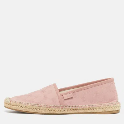 Pre-owned Gucci Size 39 Pink Canvas And Leather Espadrille Flats