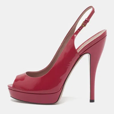 Pre-owned Gucci Size 39 Purple Patent Leather Peep Toe Slingback Pumps