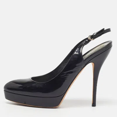 Pre-owned Gucci Size 39.5 Black Patent Leather Slingback Platform Pumps