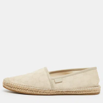 Pre-owned Gucci Size 39.5 Grey/cream Canvas And Leather Espadrille Flats