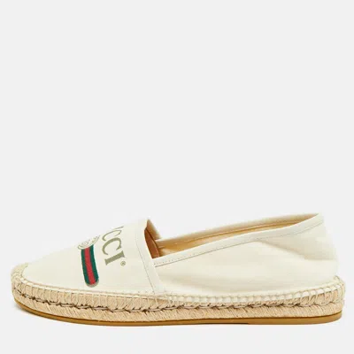 Pre-owned Gucci Size 40 Cream Canvas Espadrille Flats In White