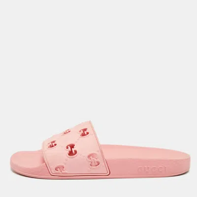 Pre-owned Gucci Size 40 Pink Gg Rubber Pool Slide Sandals