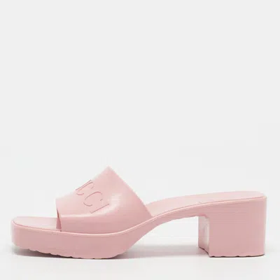 Pre-owned Gucci Size 40 Pink Rubber Slide Sandals