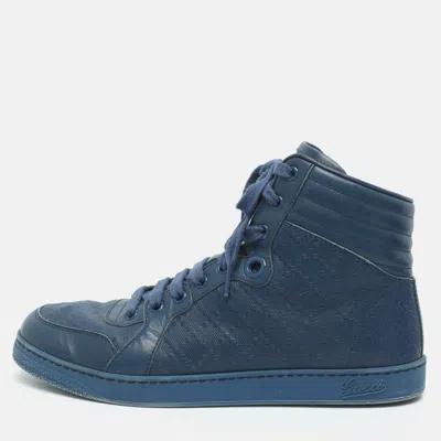 Pre-owned Gucci Size 40.5 Blue Diamante Leather High Top Sneakers