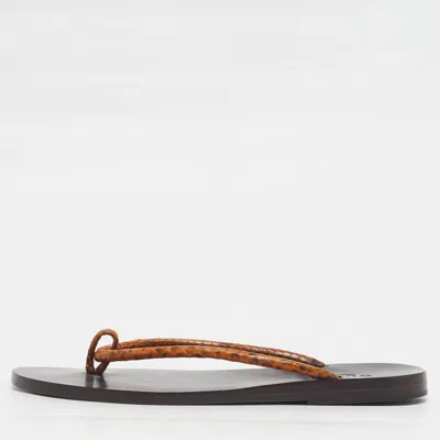 Pre-owned Gucci Size 40.5 Brown Python Leather Thong Sandals