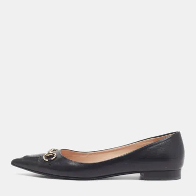 Pre-owned Gucci Size 41 Black Leather And Suede Ballet Flats