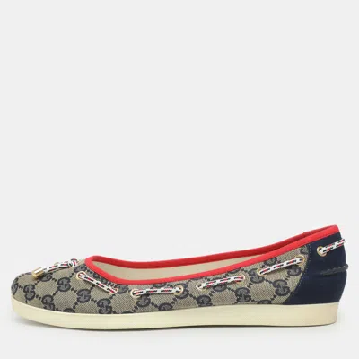 Pre-owned Gucci Size 41 Blue/beige Gg Canvas Slip On Sneakers