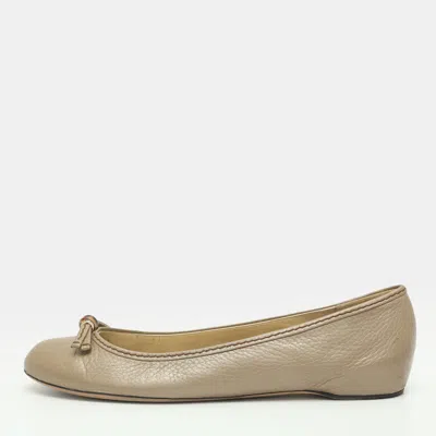 Pre-owned Gucci Size 41 Khaki Leather Ballet Flats In Brown