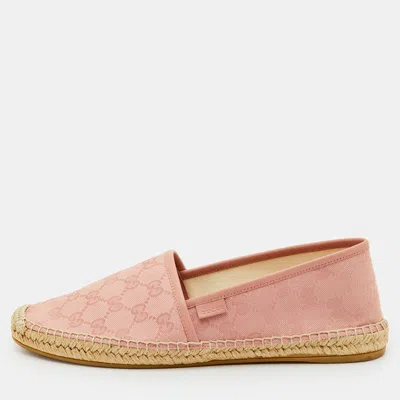Pre-owned Gucci Size 41.5 Light Pink Gg Canvas And Leather Slip On Espadrille Loafers