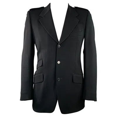 Pre-owned Gucci Size 42 Black Wool Twill Epaulets Notch Lapel Sport Coat