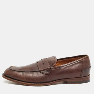 Pre-owned Gucci Size 42 Brown Leather Penny Loafers