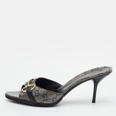 Pre-owned Gucci Size 42 Metallic Gg Crystal Canvas Horsebit Slide Sandals