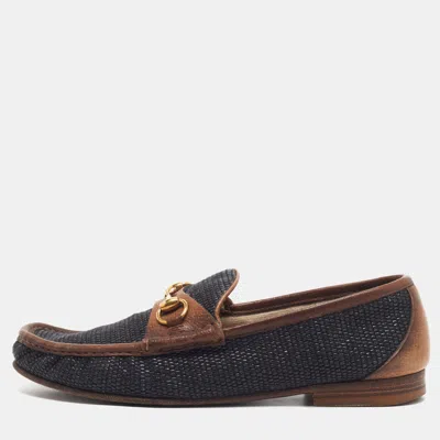 Pre-owned Gucci Size 42.5 Blue/brown Canvas And Leather Loafers