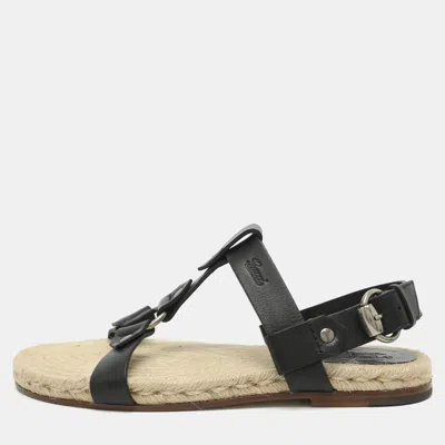 Pre-owned Gucci Size 43 Black Leather Fisherman Flat Sandals