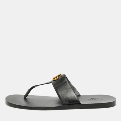 Pre-owned Gucci Size 43 Black Leather Gg Marmont Thong Flat Slides