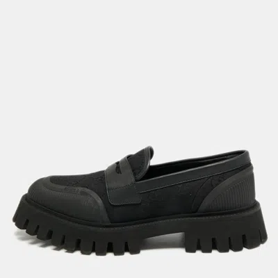 Pre-owned Gucci Size 43 Black Maxi Gg Canvas And Leather Slip On Chunky Loafers