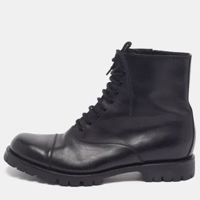 Pre-owned Gucci Size 44 Black Leather Combat Boots