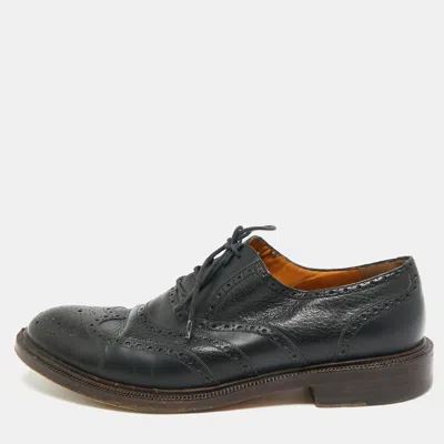 Pre-owned Gucci Size 45.5 Black Brogue Leather Lace Up Oxfords
