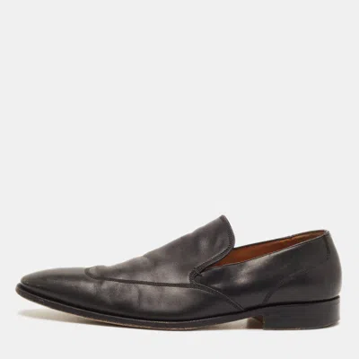 Pre-owned Gucci Size 45.5 Black Leather Slip On Loafers