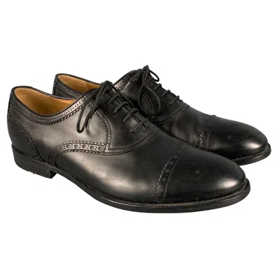 Pre-owned Gucci Size 9.5 Black Perforated Leather Oxford Cap Toe Lace Up Shoes