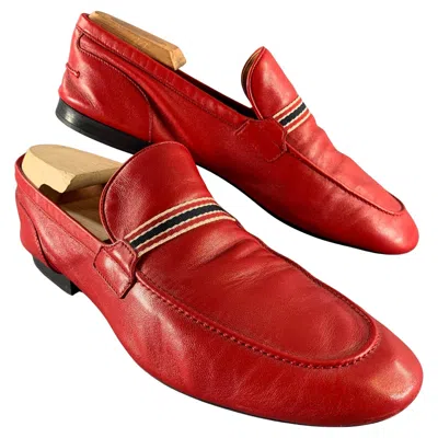 Pre-owned Gucci Size 9.5 Red Solid Leather Slip On Loafers