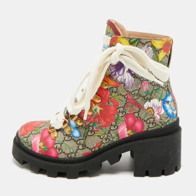 Pre-owned Gucci Size Gg 35.5 Multicolor Floral Print Canvas Ankle Length Boots