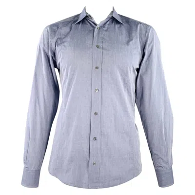 Pre-owned Gucci Size L Blue Grey Fitted Button Up Long Sleeve Shirt In Gray