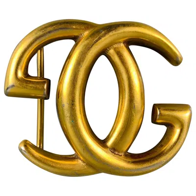 Pre-owned Gucci Size L Metal Gg Monogram Belt Buckle In Brown