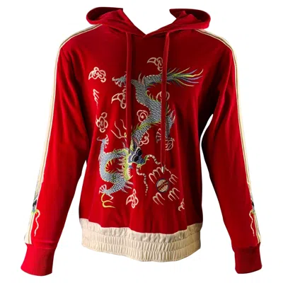 Pre-owned Gucci Size M Red Cream Cotton Hooded Sweatshirt In White