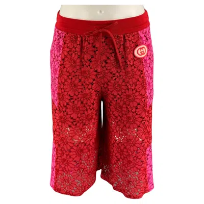 Pre-owned Gucci Size Xs Red Pink Floral Viscose Lace Up Shorts