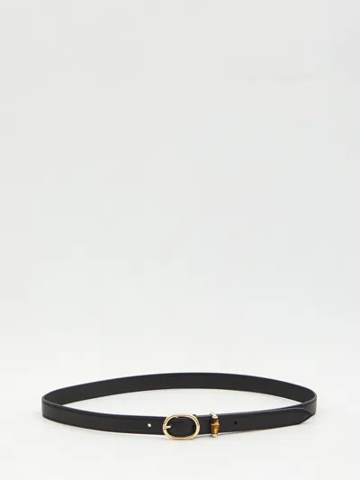 Gucci Skinny Belt With Oval Buckle In Black