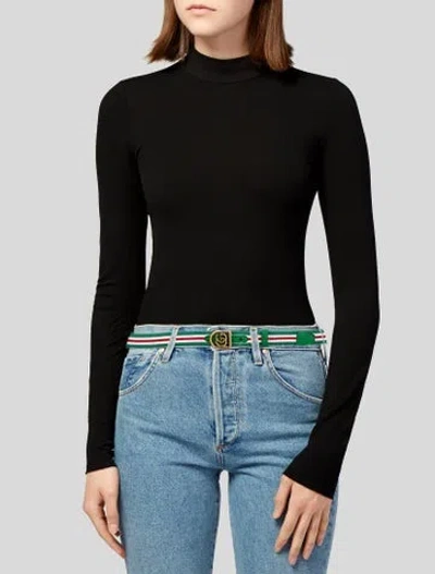Pre-owned Gucci Skinny Canvas Waist Belt In Green