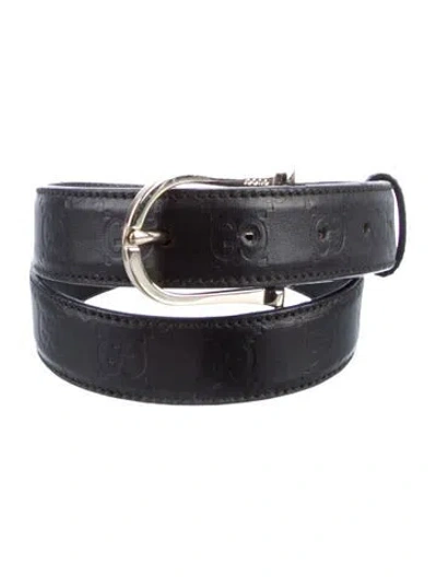 Pre-owned Gucci Skinny Embossed Leather Belt In Brown